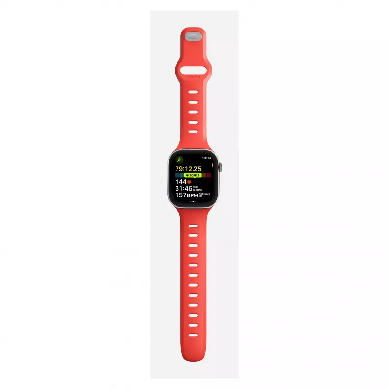 Pulseira Nomad Tempo — borracha vermelha, 18 mm de largura, compatível com pulsos de 135–175 mm