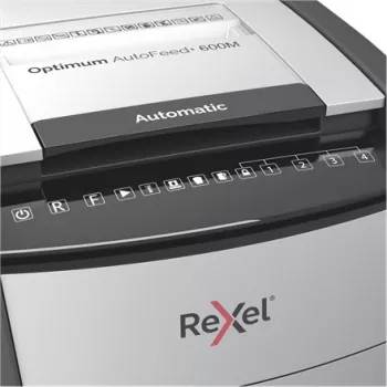 Rexel AutoFeed+ 600M destruidora de documentos micro-corte 2x15mm P-5 110L, 55 dB, cinzento/preto