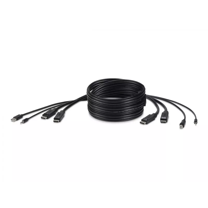 Cabo combo KVM seguro Belkin - cabo de teclado / vídeo / rato / áudio - USB, ficha mini, DisplayPort (macho) para ficha jack estéreo mini, USB Type