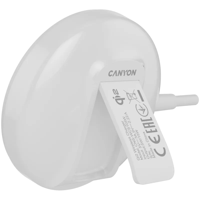Carregador sem fios CANYON WS-105 15W Qi2 branco – carregamento sem fios 15W, compatível com Qi2