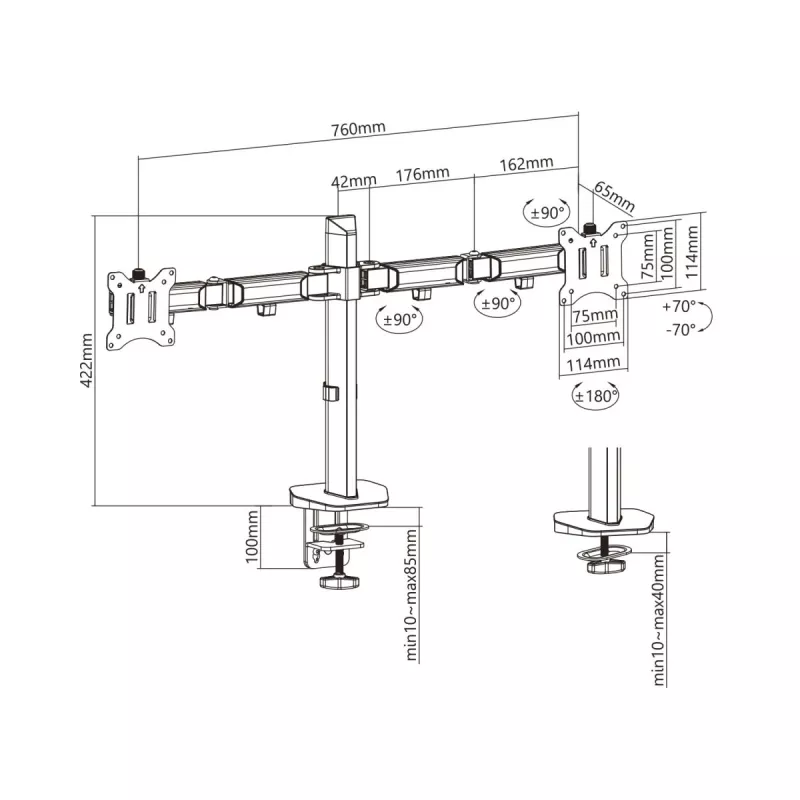 Suporte de encaixe para dois monitores Deluxe Ergo Office, 17-32, máx. 9 kg, ER-449