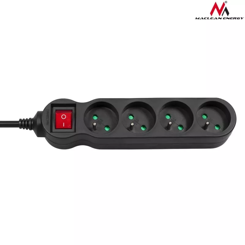 Extensão elétrica Maclean MCE181 3 m 4 tomadas AC interior preto