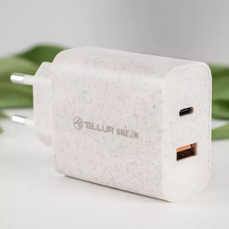 Carregador Tellur TLL151321 Type-C PD20W USB QC3.0, carregamento rápido 20W PD e QC3.0