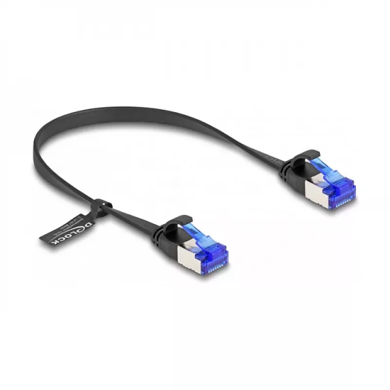 Cabo de rede DeLOCK RJ45 cabo patch plano ficha macho para ficha macho Cat.6A 0,25 m preto