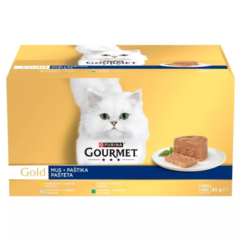 Comida húmida para gatos multipack Purina Nestlé Gourmet Gold Mus Mix 48×85 g latas mix de variedades