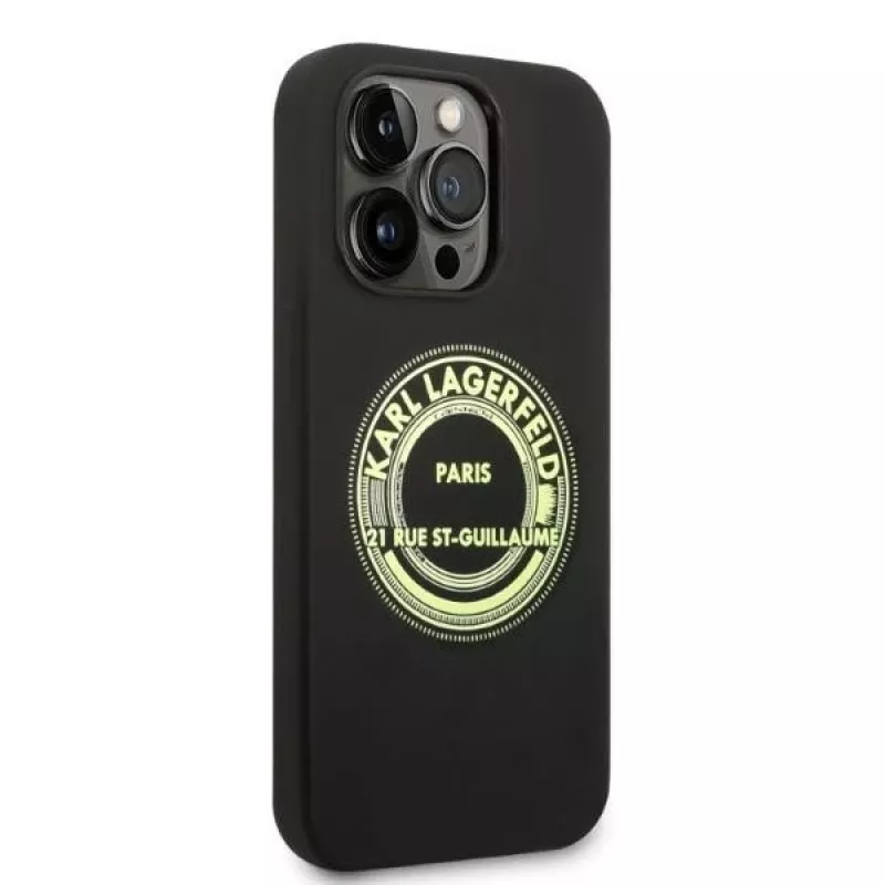 Capa Soft Cover Silicone RSG preta Karl Lagerfeld para Apple iPhone 14 Pro KLHCP14LSRSGRCK