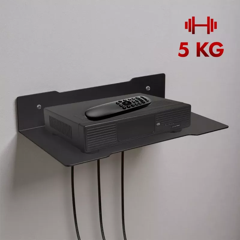 Prateleira de parede para descodificador MACLEAN MC-122, aço, preto, carga máx. 5 kg, distância entre furos 219 mm
