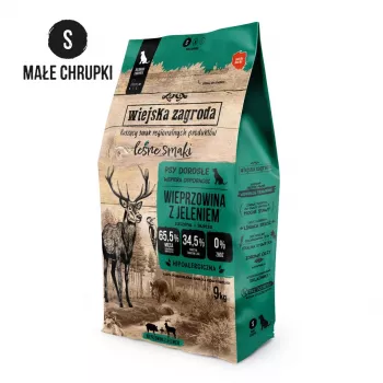 Comida seca para cães wiejskazagroda Forest Flavors Porco com Veado Crunchy S – Raças pequenas, 9 kg, 31% de proteína, 20% de gordura, sem cereais