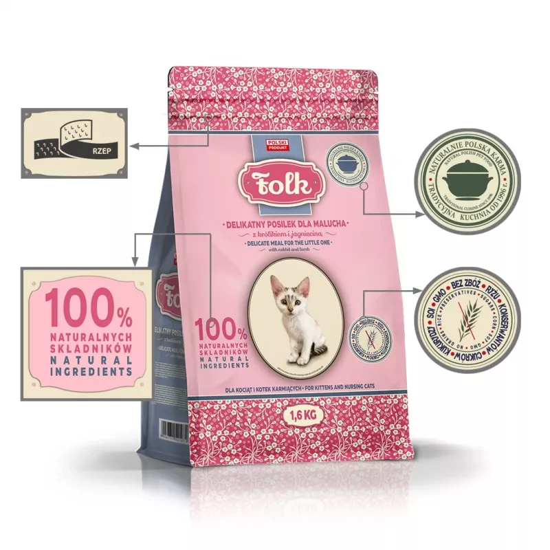 FOLK refeição suave para gatinhos com coelho e borrego - comida seca para gatos - 1,6 kg