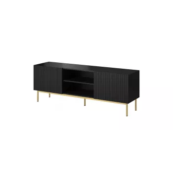 Móvel de TV Cama PAFOS sobre estrutura em aço dourado 150x40x60 cm preto mate, tampo em aglomerado