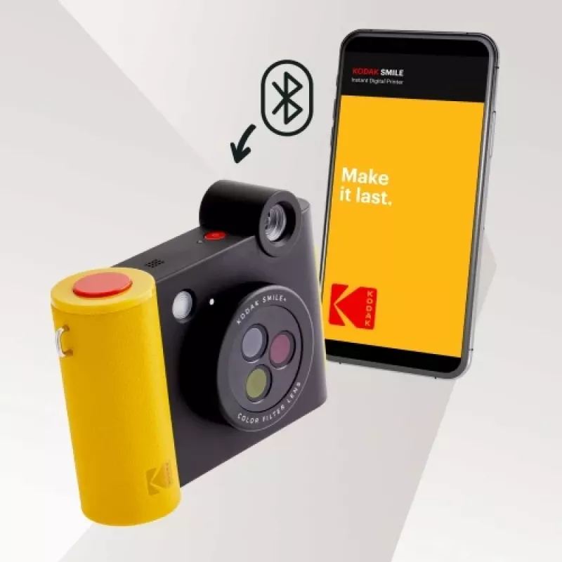 Máquina fotográfica instantânea Kodak SMILE+ 2x3 preta — máquina fotográfica instantânea portátil com impressões 2×3