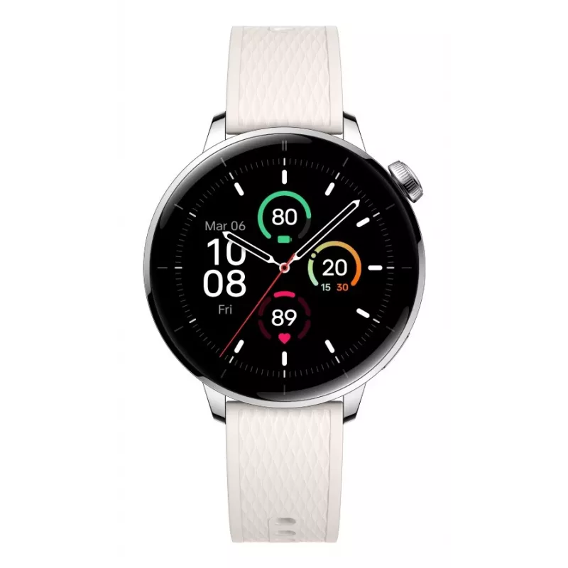 Smartwatch ONEPLUS OnePlus Watch 3 43mm, 1,32 polegadas AMOLED 466×466, titânio/prateado, bracelete de borracha branca, GPS, Wi‑Fi