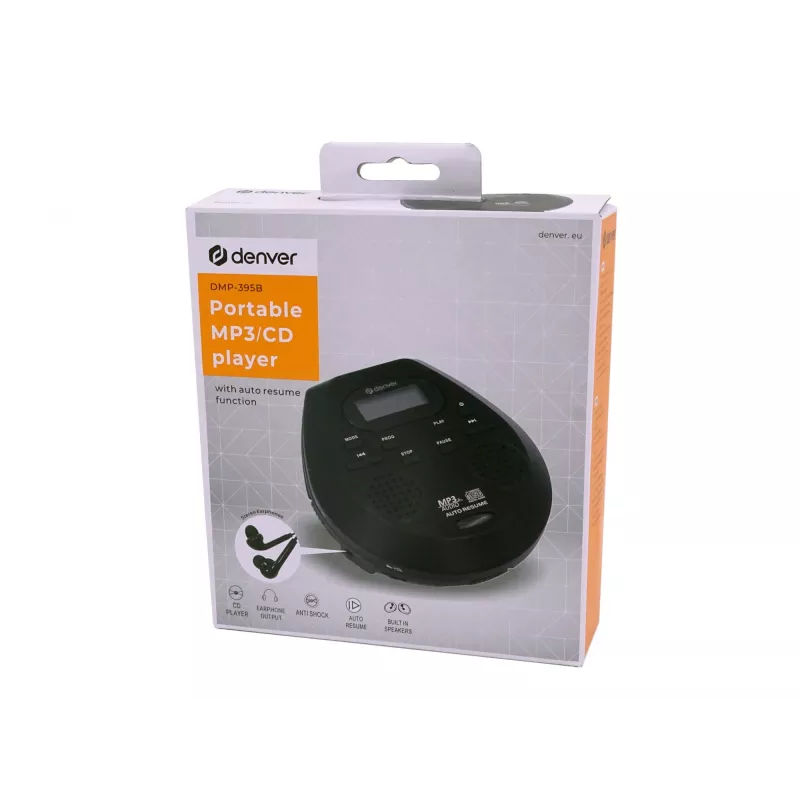 Leitor de CD portátil Denver DMP-395B Preto Reprodução MP3 Ecrã LCD