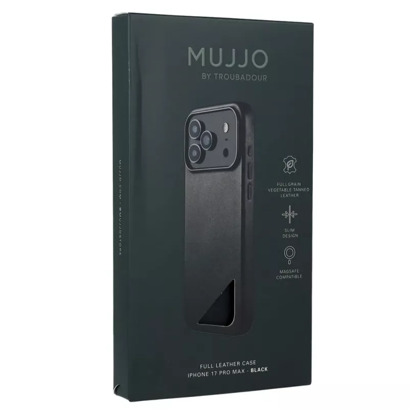 Mujjo Full Leather Case capa para iPhone 17 Pro Max preto