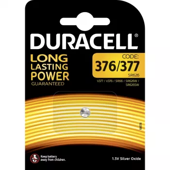 Pilha botão descartável de óxido de prata Duracell D377 1,5 V, 3 mm de altura, Ø 18 mm