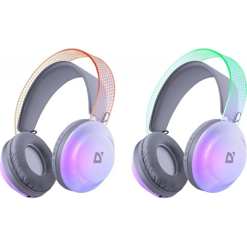 Defender FreeMotion B651 63651 auscultadores sem fios supra-auriculares, Bluetooth 5.3, retroiluminação RGB, 20–20000 Hz, 105 dB, USB-C, AUX, brancos