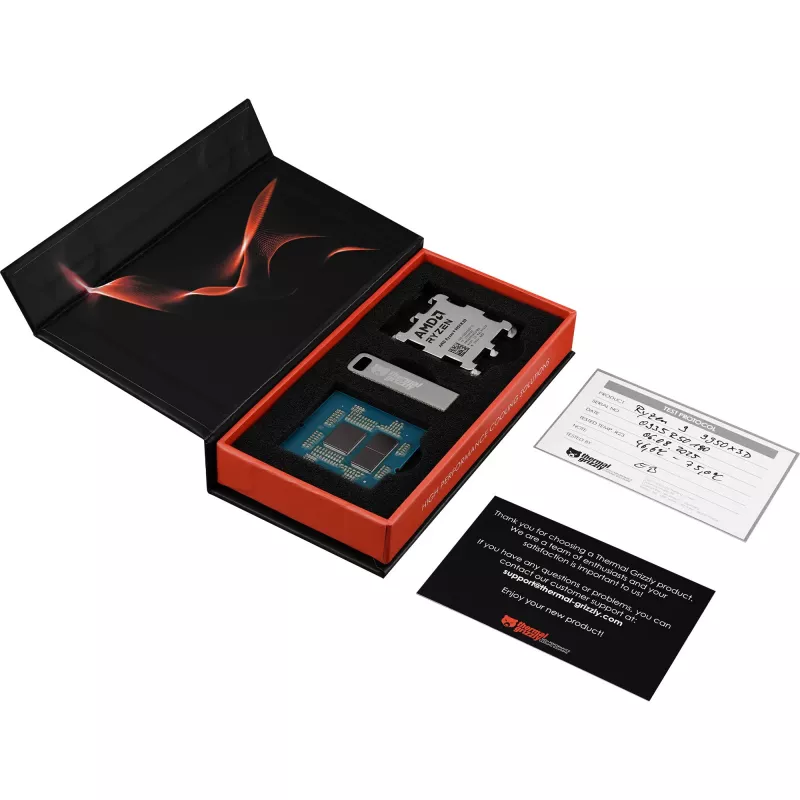 CPU AMD Ryzen 7 9800X3D Boxed com tampa removida Thermal Grizzly, preparada para dissipador Direct-Die
