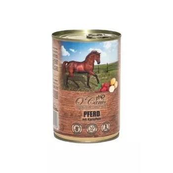 Alimento húmido para cães o'canis cavalo com batata 400 g – alimento completo em lata para cães adultos, 80 % de humidade, 8,5 % de proteína