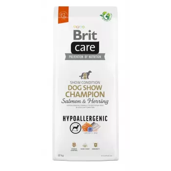 Ração seca para cães Brit Care Hypoallergenic Dog Show Champion 12 kg — cães adultos, salmão e arenque, 26% proteína, 16% gordura