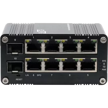 Switch Gigabit gerido Exsys EX-62035M-SFP — 8 portas Gigabit RJ45 + 2 portas SFP, gerido via web