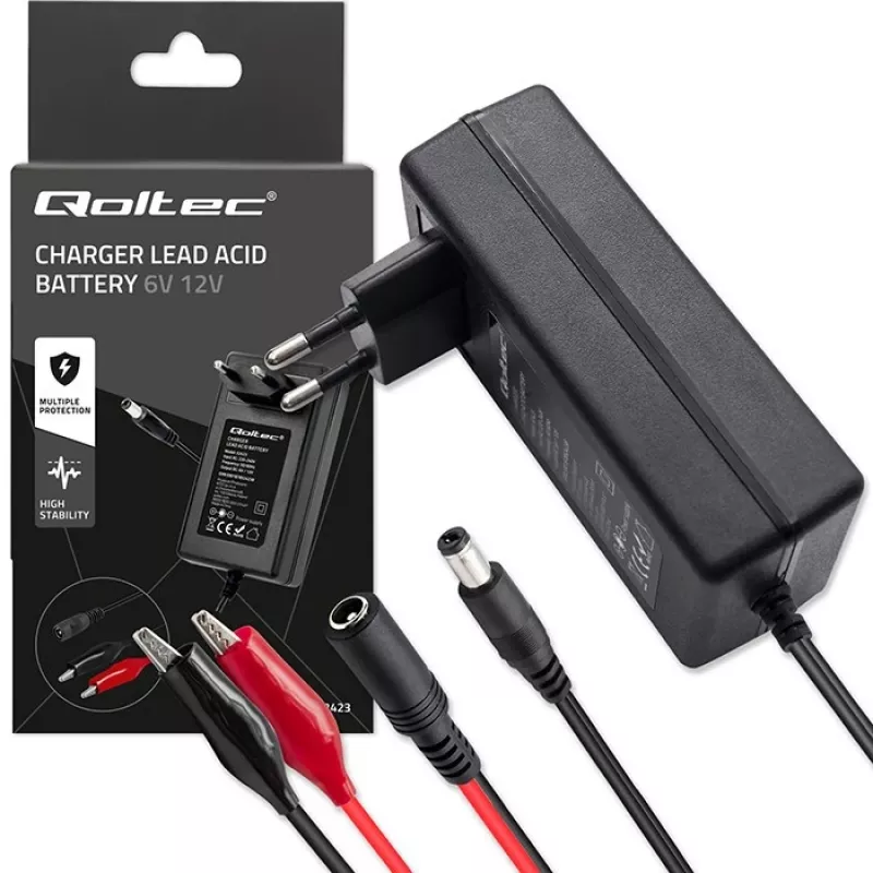 Carregador de bateria QOLTEC 52423 para baterias AGM/GEL/STD 6V/12V 1,5A