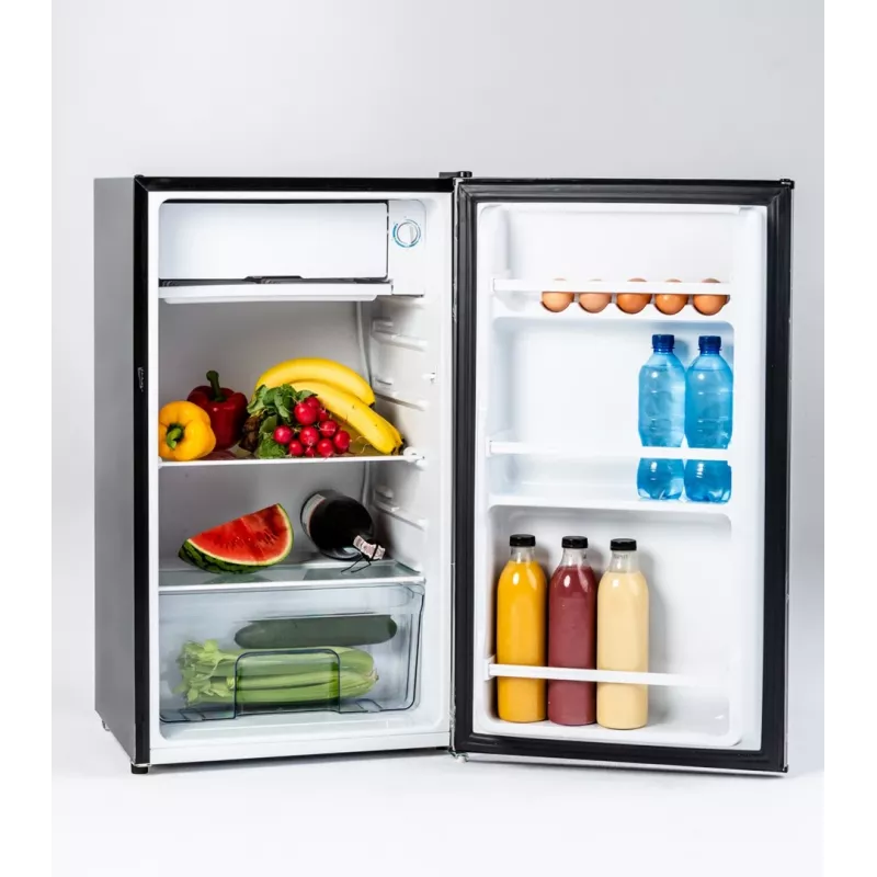 Combinado de frigorífico e congelador Ravanson LKK-90ES, instalação livre, 91 l no total (81 l de frigorífico + 10 l de congelador), prateado