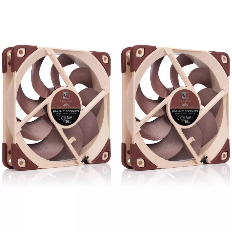 Ventoinha para caixa de computador Noctua NF-A12X25 G2 PWM SX2-PP 120 mm, 12 V, 1800 rpm, 107,3 m³/h, rolamento SSO, pack de 2, bege