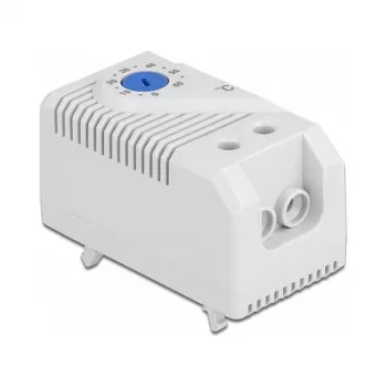 Termóstato DELOCK 66823, caixa de plástico IP20, 30 W, 250 V, 10 A, 43×60×33 mm, azul/cinzento