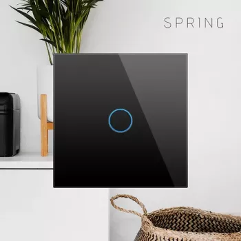 Interruptor tátil Spring One Way vidro preto — modelo 0 controlo tátil unipolar superfície de vidro