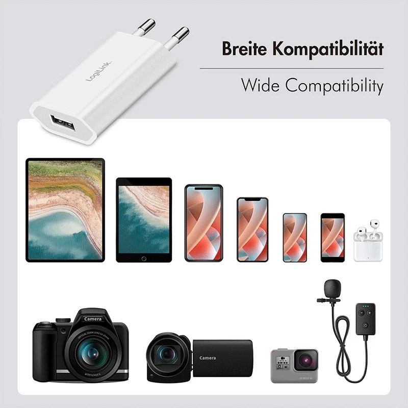 Adaptador de tomada USB-A, 5W, 5V/1A, 1xUSB-A branco