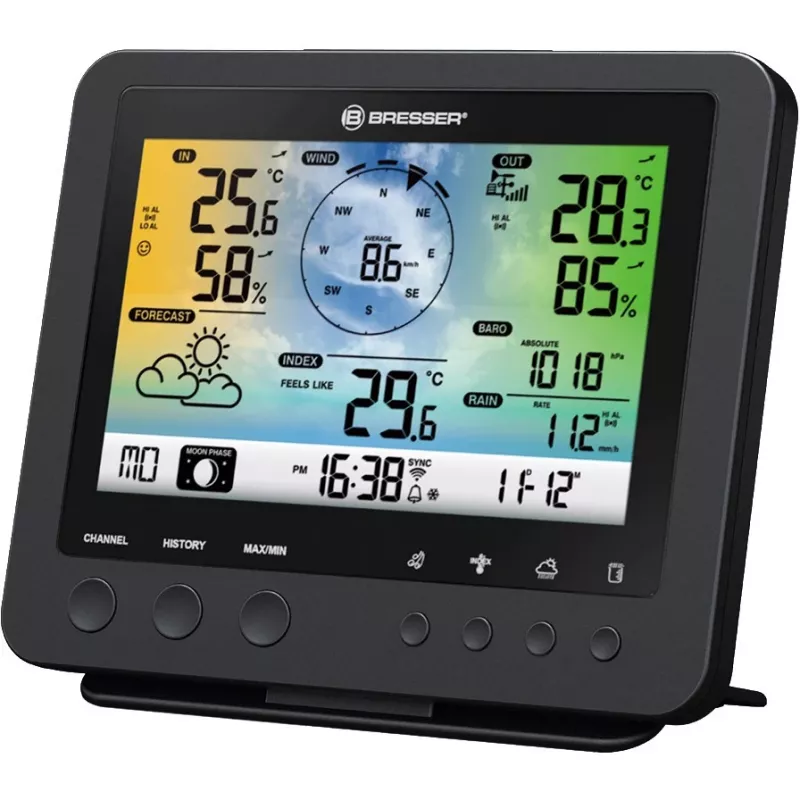Bresser 7002580 Weather Center 5-in-1 estação meteorológica digital Wi-Fi com sensor profissional, ecrã de 5,7″, alimentação elétrica, preta