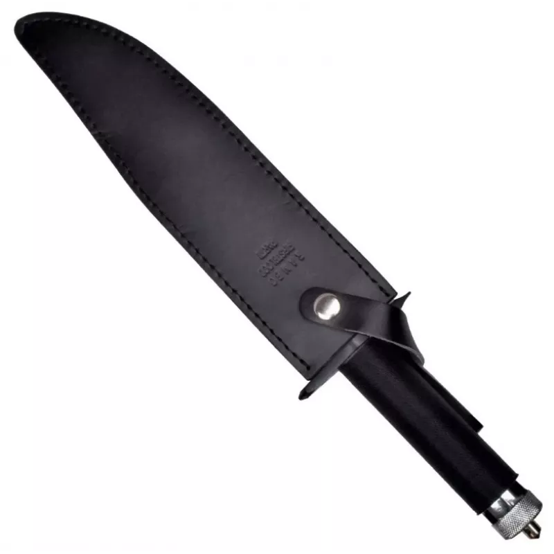 Faca de sobrevivência de lâmina fixa Cinema Classic CC-H2 — 400 mm de comprimento total, lâmina de aço 250 mm, lisa e serrada, punho preto, inclui bainha de couro