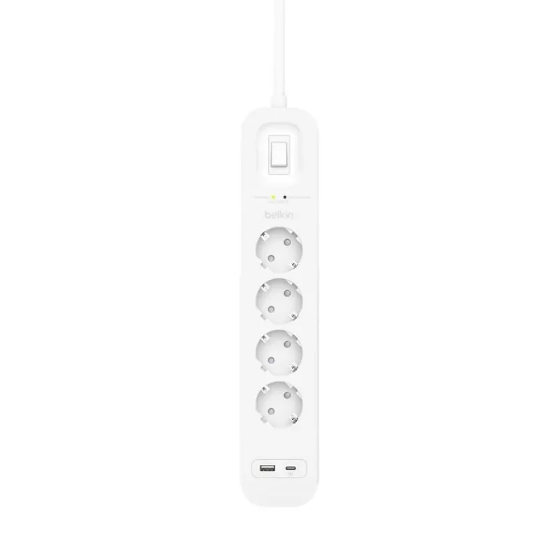 Proteção contra sobretensões Belkin SRB001VF2M-V2 — 4 tomadas, portas USB-C e USB-A, cabo de 2 m