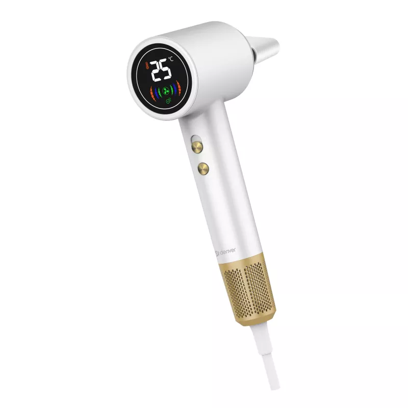 Secador de cabelo DENVER HDD-1400W, 1400 W, branco, 110–240 V, cabo 1,8 m, 25–75 °C, 70×89×280 mm