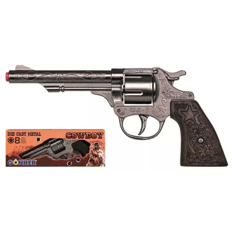 Revólver cowboy de brinquedo Pulio GONHER 80/0 metal 8 tiros