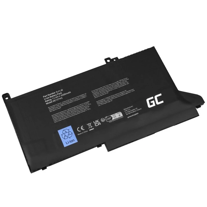 Bateria Green Cell DE127V2 para DELL Latitude — 11,4 V LiPo 2700 mAh, 3 células, preto