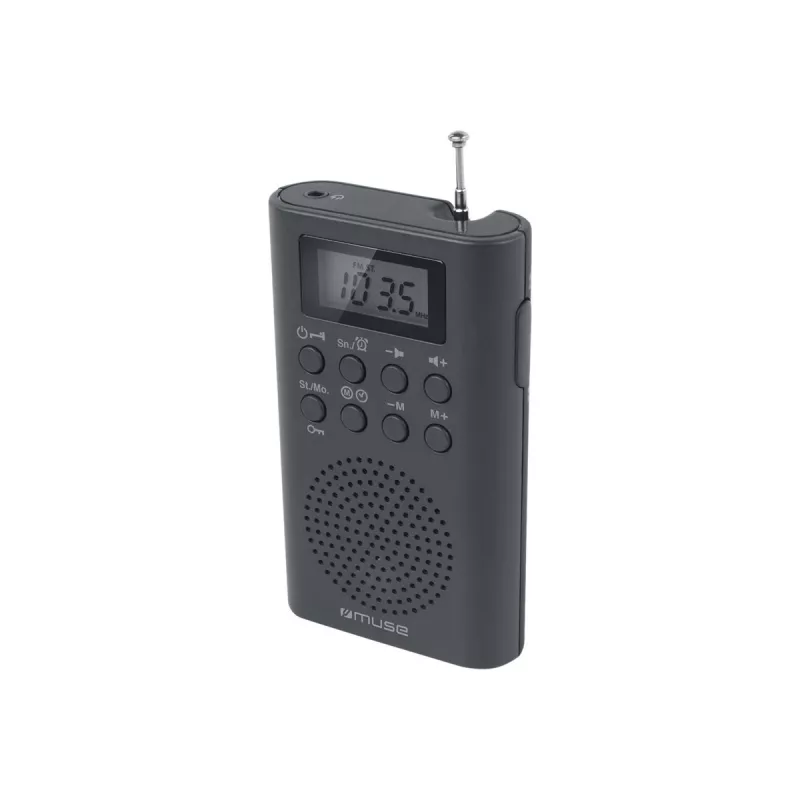 Rádio portátil Muse M-03 R com sintonização FM-PLL, visor LCD, antena externa, preto