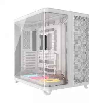 Caixa para PC Corsair AIR 5400 LX-R RGB iCUE LINK torre média branca — ATX/EATX/Micro-ATX/Mini-ITX, vidro temperado, 1×3,5 polegadas + 2×2,5 polegadas baías, suporte para ventoinhas de 120 mm