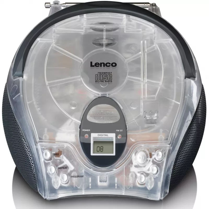 Rádio portátil com leitor de CD Lenco SCD-24TR — FM, saída de 4W, LCD, antena telescópica, alimentação por rede/pilhas, 6 pilhas C