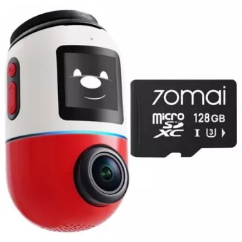 Dash Cam 70mai Omni X800 4K com cartão SD 70mai de 128 GB, vermelho