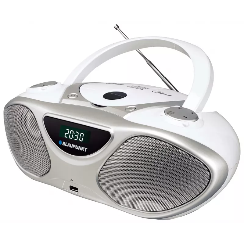 Gravador de CD BLAUPUNKT BB14WH — gravador de CD com reprodução de MP3, USB, LCD, relógio, altifalantes 2x1 W, prateado/branco