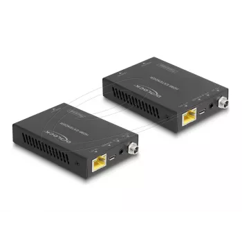 Conjunto transmissor e recetor AV DELOCK 65955 — Extensor HDMI Cat6/Cat6a, até 3840×2160, com fios, alimentação Micro-USB-B