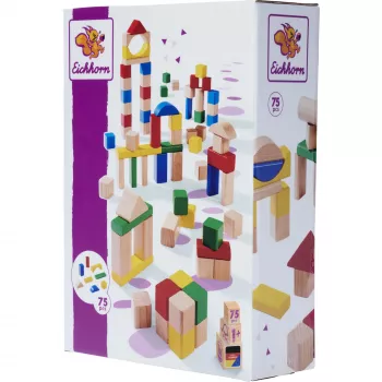 Blocos de construção de madeira Eichhorn coloridos/naturais (75 peças)