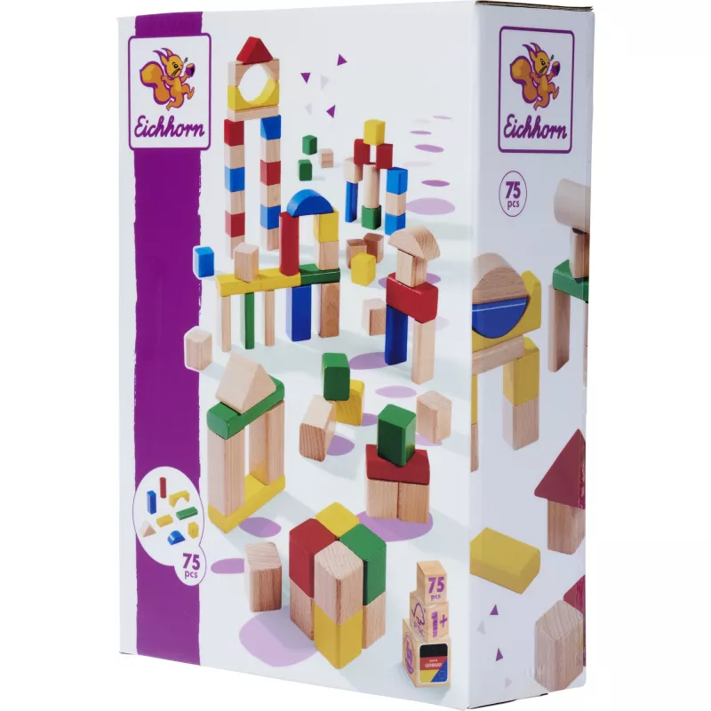 Blocos de construção de madeira Eichhorn coloridos/naturais (75 peças)