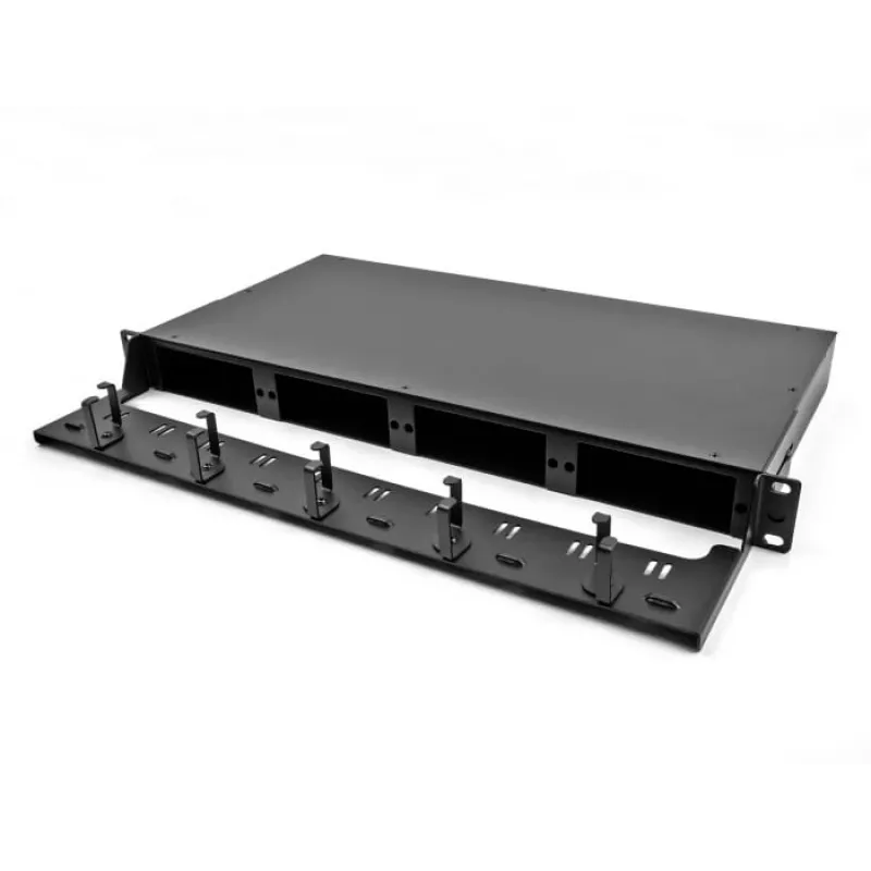 Painel de encaminhamento de fibra ótica DeLOCK 19 polegadas 1U preto montagem em rack 1U