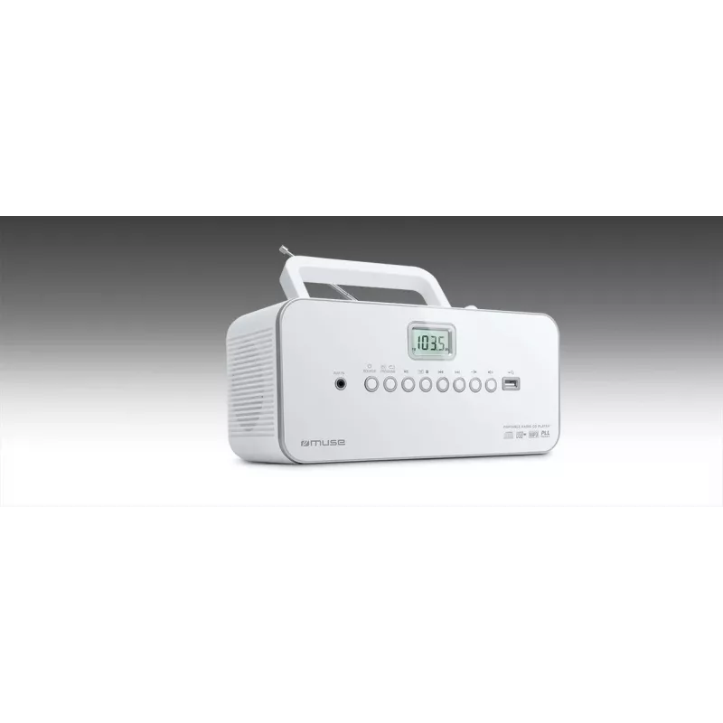 Sistema estéreo portátil Muse M-28RDW – leitor de CD/MP3, sintonizador FM/MW, 3W RMS, branco, 1,4 kg