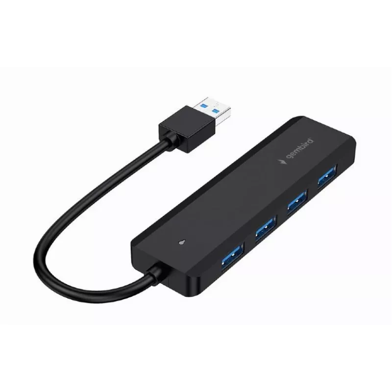 Hub USB Gembird 4 portas USB 3.1 (Gen 1) — 4 portas, USB 3.2 Gen 1 Type-A, 5V/2.1A, 109×30×10 mm, preto