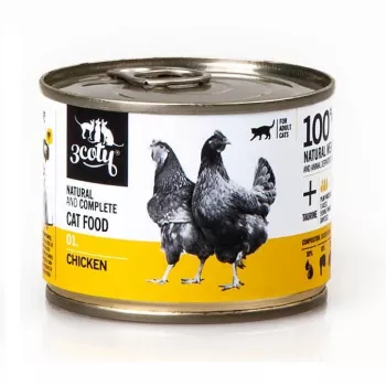 Comida húmida para gatos 3coty 01 frango 180 g — alimento completo em lata para gatos adultos, proteína 19 %, gordura 9 %