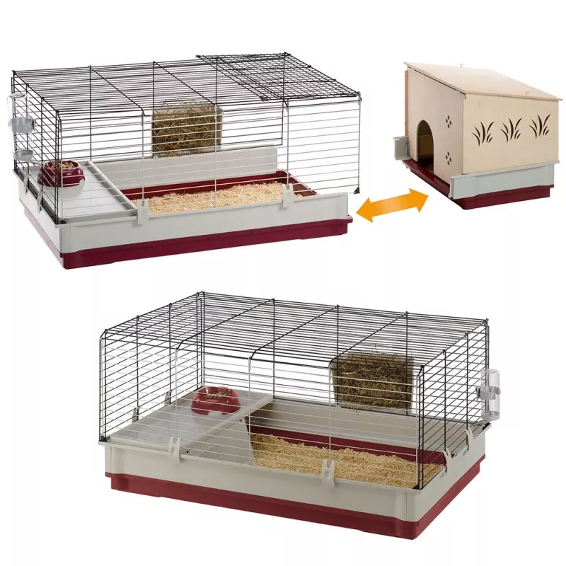 Gaiola Ferplast Krolik 140 Plus para coelhos, Cinzento/Vermelho, L1420×P600×A500 mm, metal/plástico