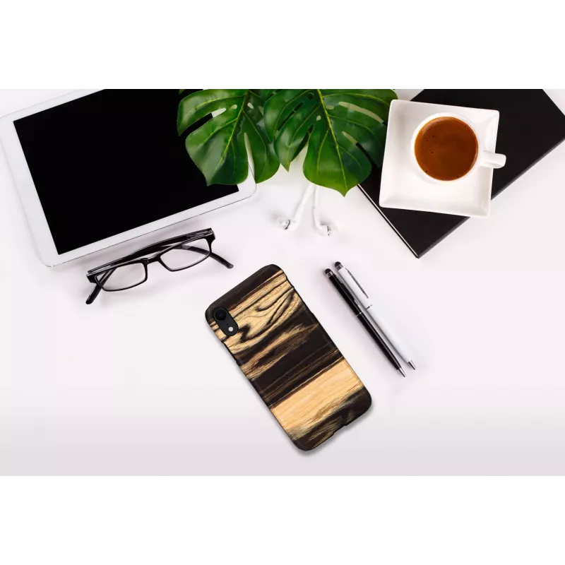 Capa para telemóvel man and wood para iPhone XR — parte traseira em madeira ébano branco, capa protetora